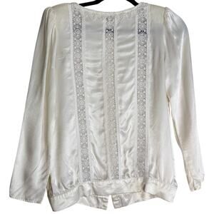 Gunnies Gunne Sax Top Blouse Women 8 White Lace Long Sleeve Coquette Vintage
